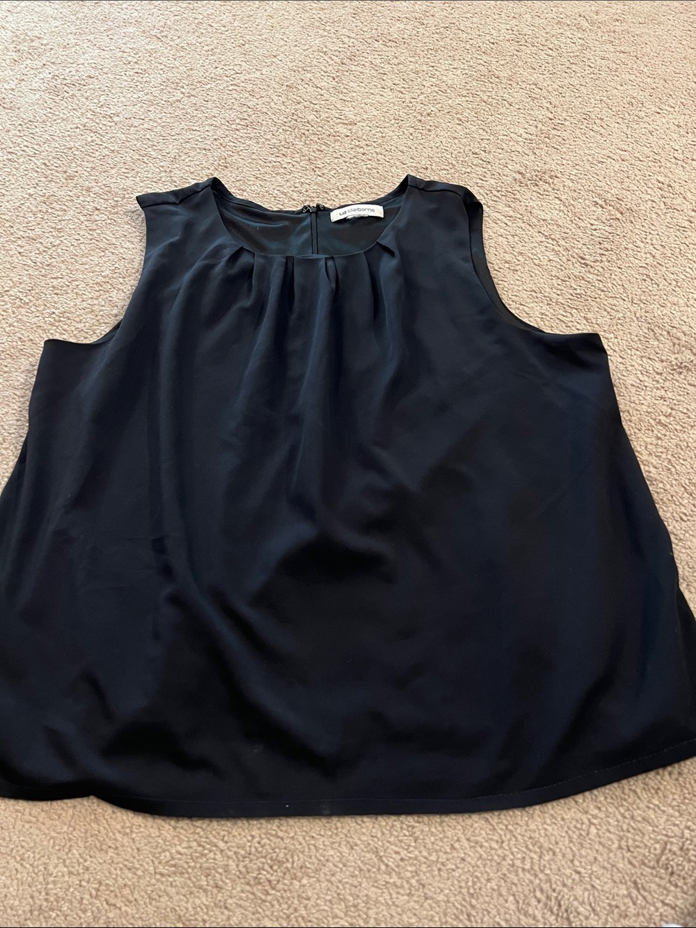 Liz Claiborne Sleeveless Black Pleated Neck Blouse